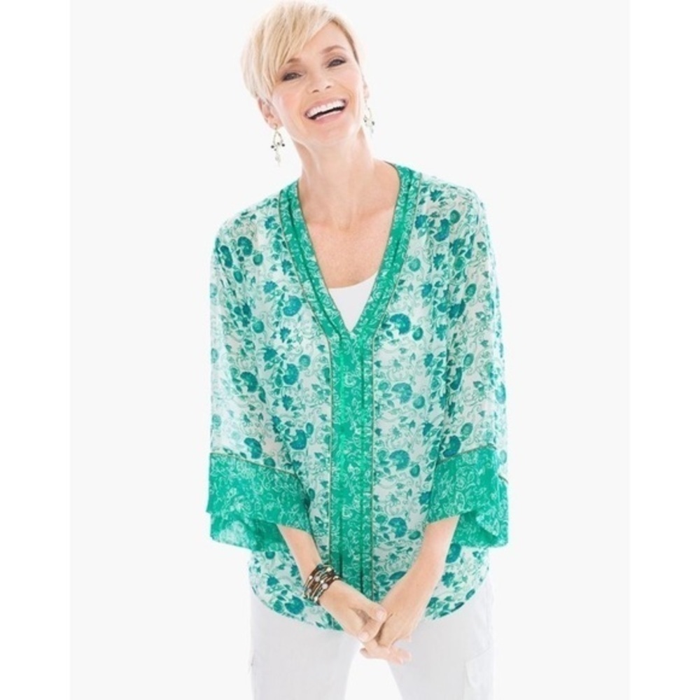 Chico's Green Congo Floral Print Tunic Beaded
